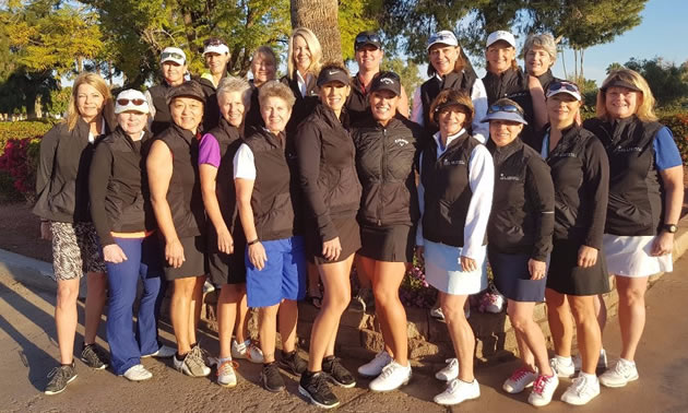 Group shot of golf school students. 