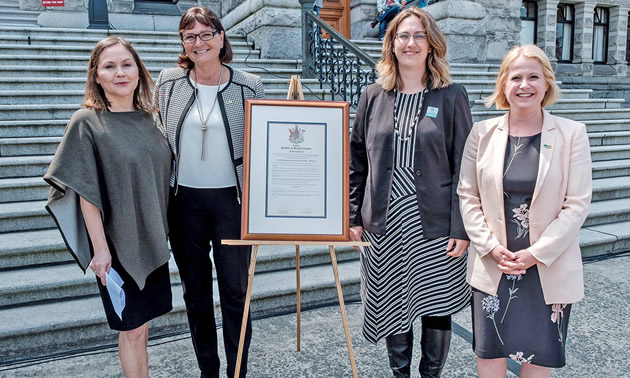 Pictured from left: Paula Amos, Indigenous Tourism BC; Marsha Walden, Destination BC; Amy Thacker, CCCTA; Hon. Minister Lisa Beare, Tourism, Arts & Culture.