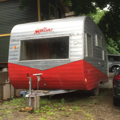 A vintage Mercury travel trailer spotted on a side street in Nelson, B.C.  