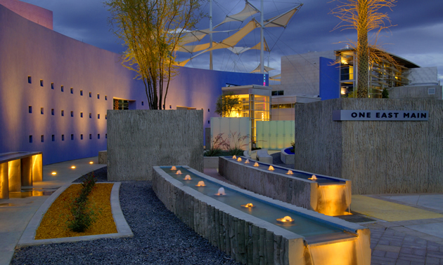 The Mesa Arts Center is a unique, architecturally stunning facility located in the heart of downtown Mesa offering visual and performing art classes for visitors.