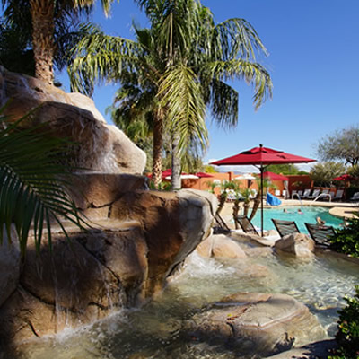Pool and rock waterfall at Monte Vista resort. 
