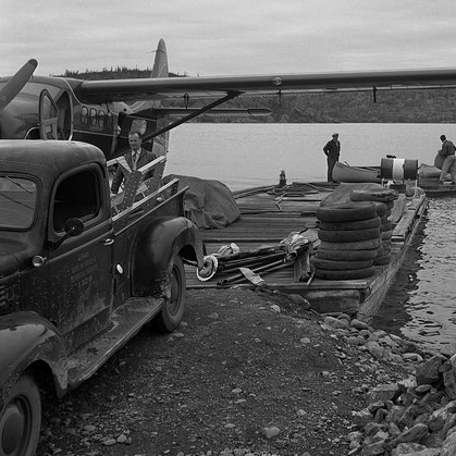 WardAir float plane dock in Yellowknife NWT, circa 1956.