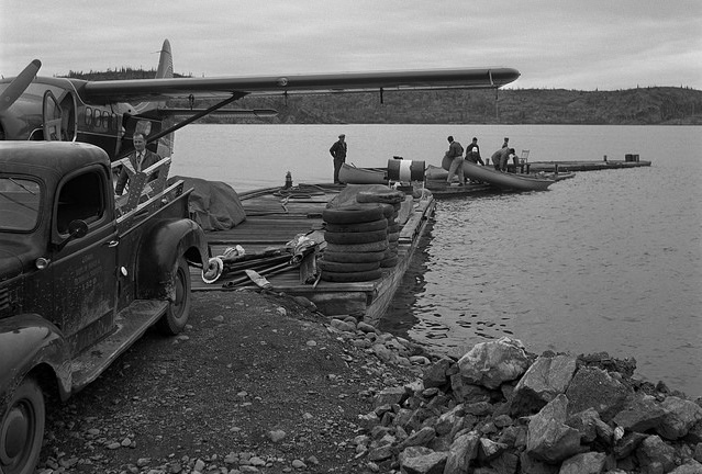 WardAir float plane dock in Yellowknife NWT, circa 1956.