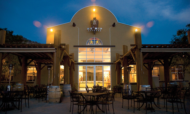 Nk'Mip Cellars winery has a beautiful patio restaurant overlooking its vineyards and Osoyoos Lake.