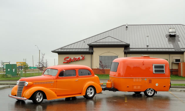 A beautifully restored retro Boler trailer and matching classic car, owned by J.J. McColm.