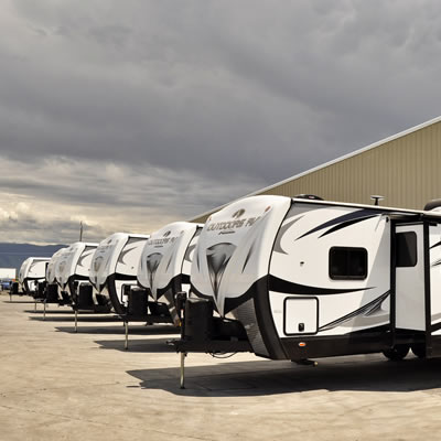 Freshly manufactured trailers await new owners.