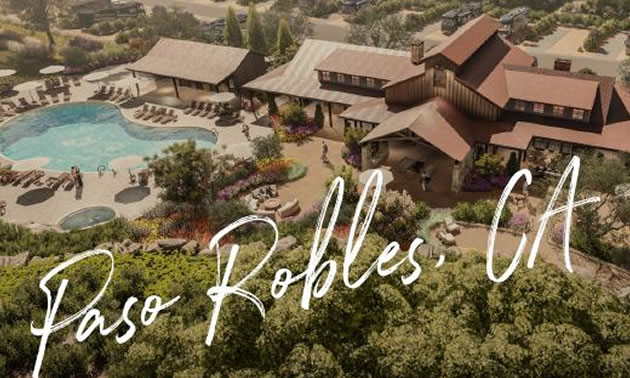 An aerial view of the Cava Robles RV Resort in Paso Robles, CA. 