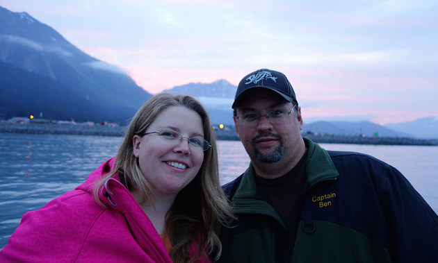 Ben and Rebecca Pazdernik are watching fireworks from a boat in Seweard, Alaska.