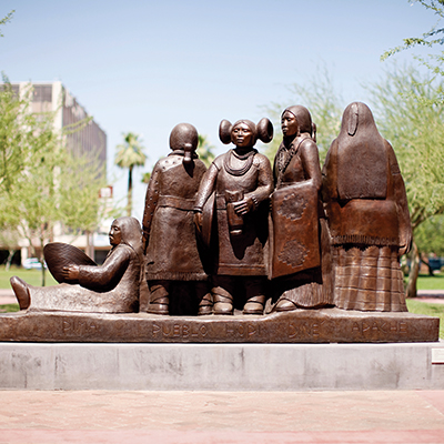 A statue in front of the Heard Museum in Phoenix, Arizona