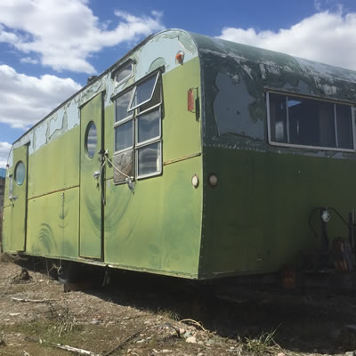 This RV is an oldie - a Platt-Trail-A-Home spotted in Montana. 