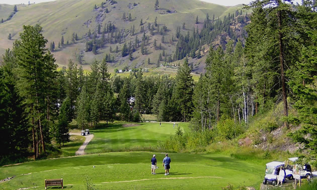 An elevated view from the tee at Hole 17 on the Princeton Golf Course.