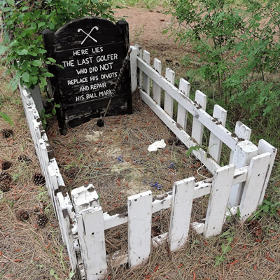 A humorous 'grave site' on the Princeton Golf Course grounds. 