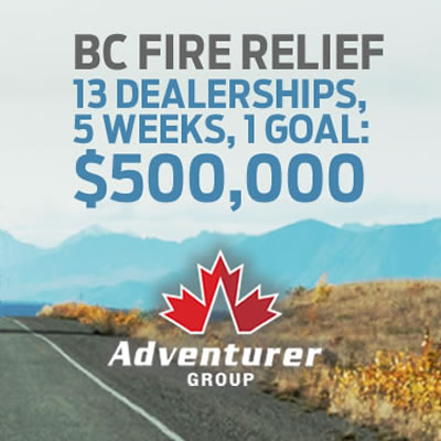 Graphic logo for the BC Fire Relief Fundraising effort by the Adventurer Group.