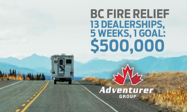 Graphic logo for the BC Fire Relief Fundraising effort by the Adventurer Group.