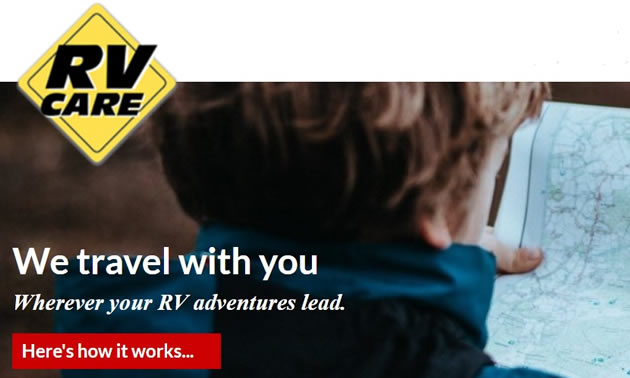 RV Care Network logo in top left corner, with picture of young boy holding an open map. 