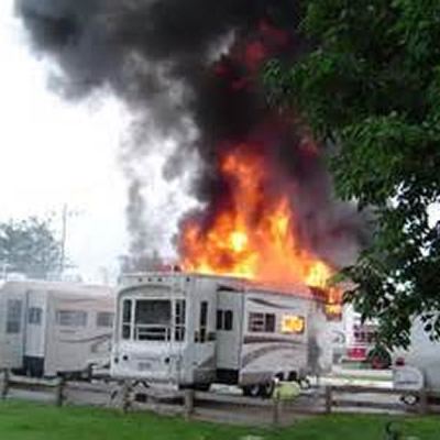 RV on fire. 