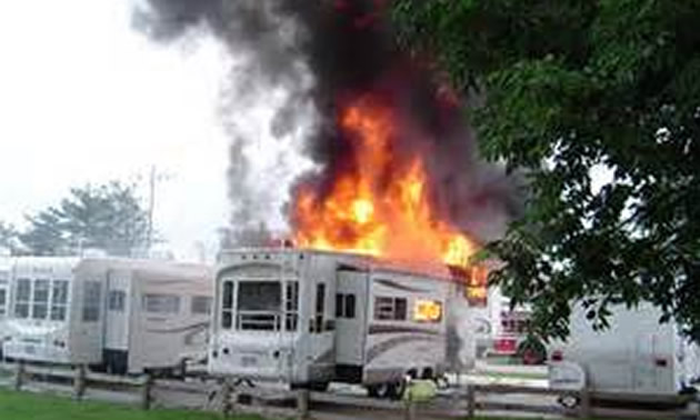 RV on fire. 