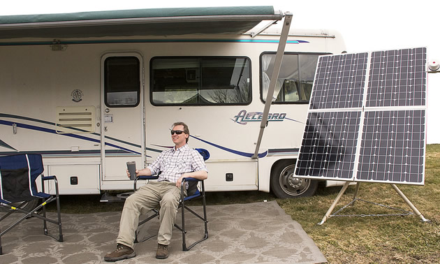 Catching the rays alongside an RV's portable solar system.