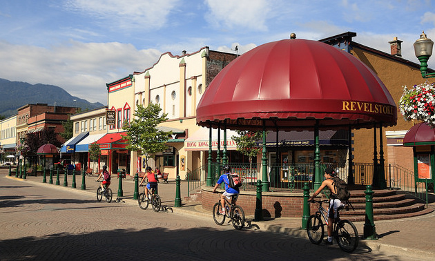 A summer street scene of Revelstoke, B.C.