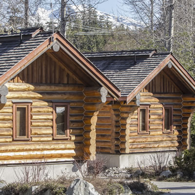 The cabins at Riverside RV Resort are made of Western cedar logs.