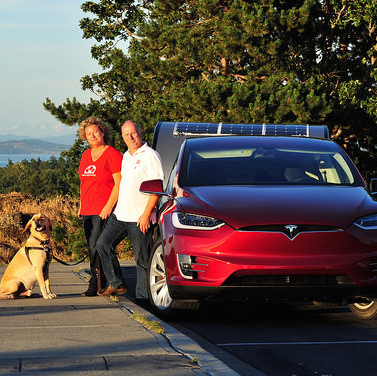 Rolf Oetter and Silke Sommerfeld standing outside of their Telsa Model S.