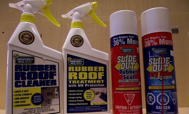 Two bottles of rubber roof cleaner and two bottles of slide out seal.