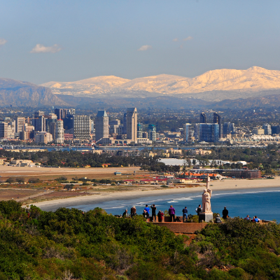 San Diego's stunning skyline is seen from Cabrillo National Monument at Point Loma.