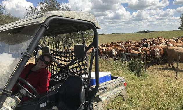 Farm girls are happiest on the farm. Note: it is a tough trick to pass through a gate with a herd of cows wanting to follow. 