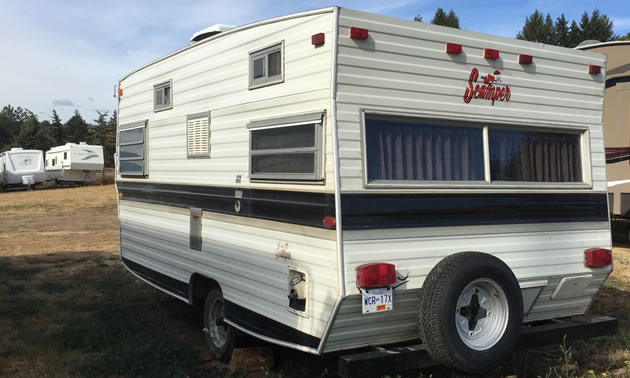 A Scamper travel trailer. 