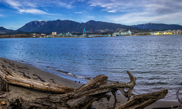 The view of North Vancouver, as seen from Stanley Park. The Seawall at Stanley Park offers 10 kilometres of ocean views.