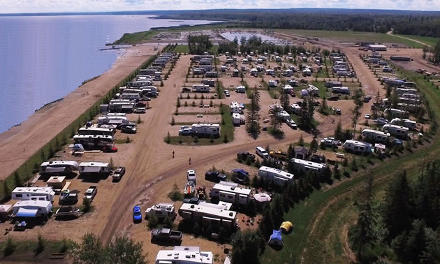 An aerial view of the Shadow Creek RV Resort and Marina. 