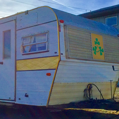 A 1970's Shamrock travel trailer. 