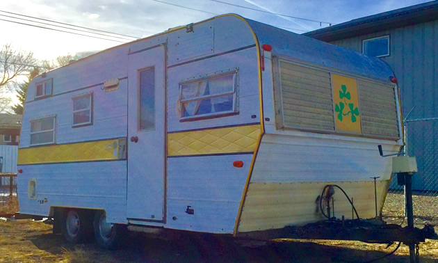 A 1970's Shamrock travel trailer. 