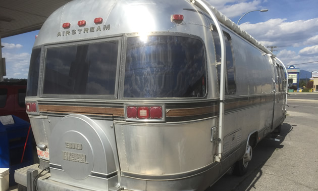 Back view of the Airstream motorhome. 