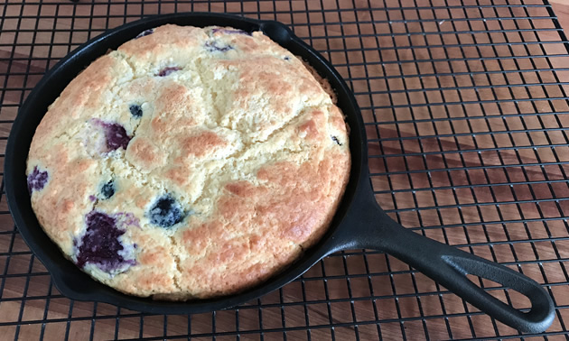 Let the skillet cool for five minutes out of the oven.