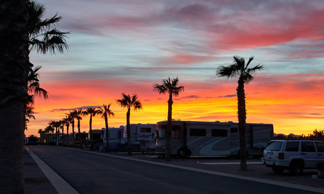 A gorgeous, colourful sunset is seen from Palm Creek in Arizona.