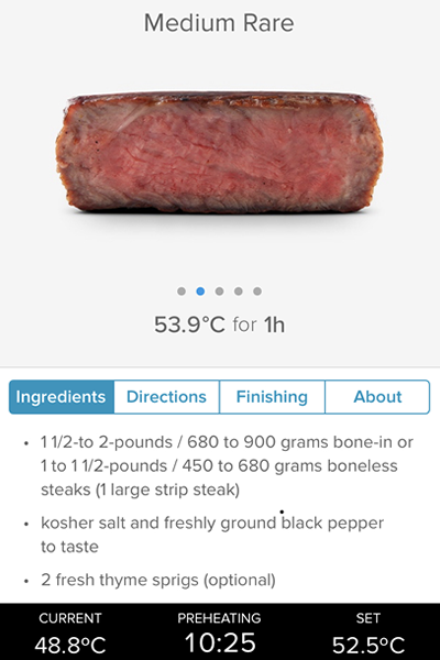 Both ChefSteps’ Joule and ANOVA’s sous vide wand can be controlled by a Bluetooth connection.