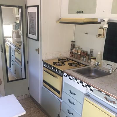 The interior of the Sportsman trailer.