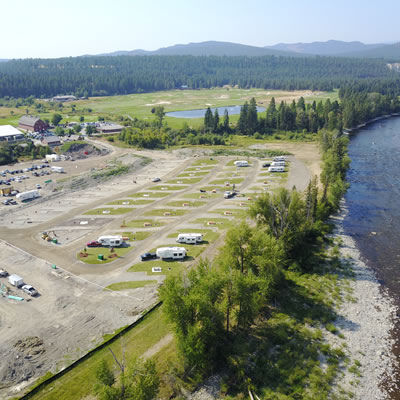 Overhead view of St. Eugene RV Park. 