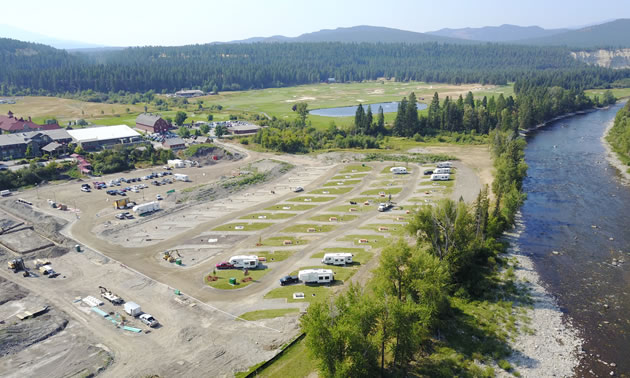 Overhead view of St. Eugene RV Park. 