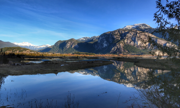 Sundown in Squamish, BC, the home of Stawamus Chief. The Chief is a popular half to full-day hike just outside of Vancouver.