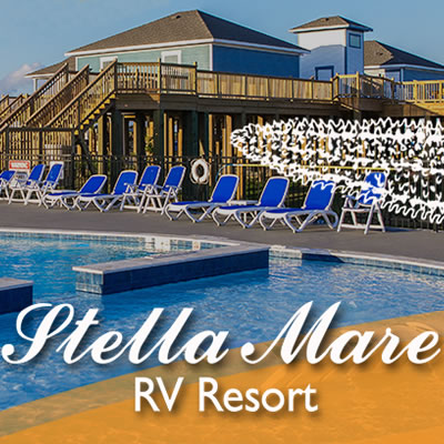 Picture of the Stella Mare RV Resort in Galveston, Texas. 