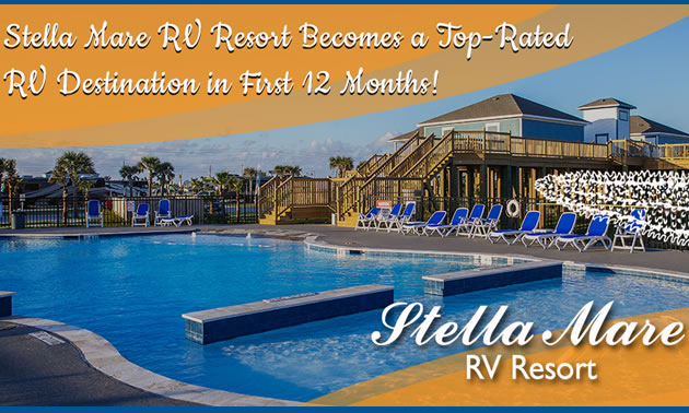 Picture of the Stella Mare RV Resort in Galveston, Texas. 