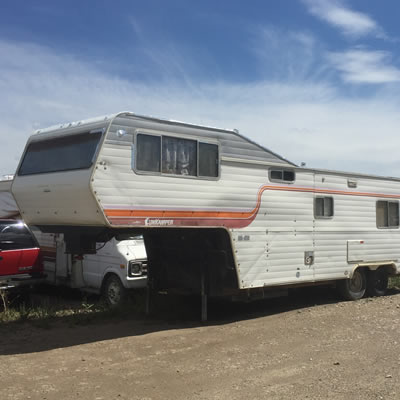 This SunKamper 5th Wheel trailer was spotted in a storage yard outside of Calgary. 