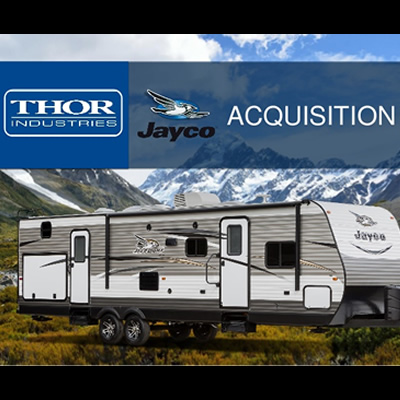 Graphic of Thor and Jayco acquisition, showing Jayco fifth wheel. 