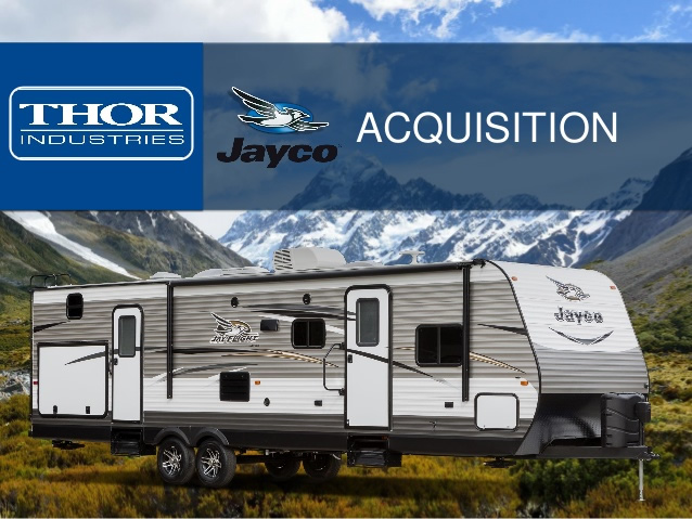 Graphic of Thor and Jayco acquisition, showing Jayco fifth wheel. 