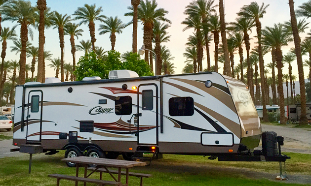 The family's new travelling companion, a 2015 Keystone Cougar, on its shakedown cruise. 
