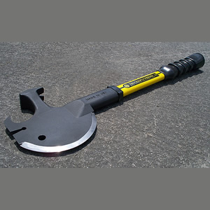 Trucker's Friend is an axe, nail puller, claw hammer and more with a yellow and black handle.