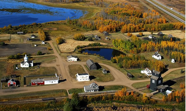 An aerial view of the Ukrainian Cultural Heritage Village. 