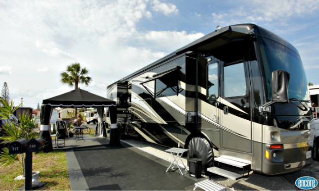 An RV parked at an Encore RV Resort